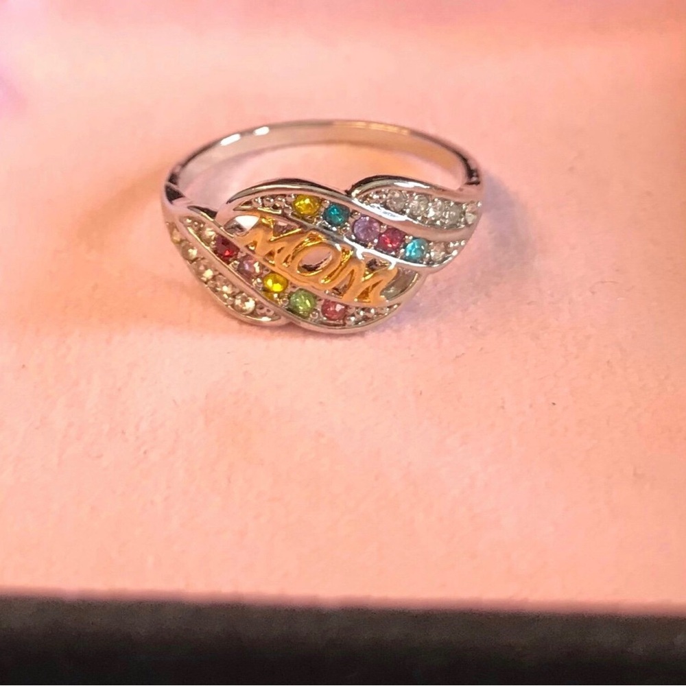 Mom Multicolor Crystal Silver Ring